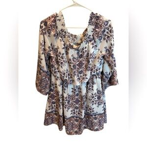 Bailey Blue Jumpsuit Women Large White Floral V-Neck 3/4 Sleeve Lined Casual